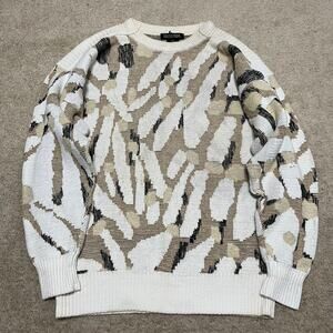 Vintage Generra Collection Abstract Beige White Knit Sweater Large